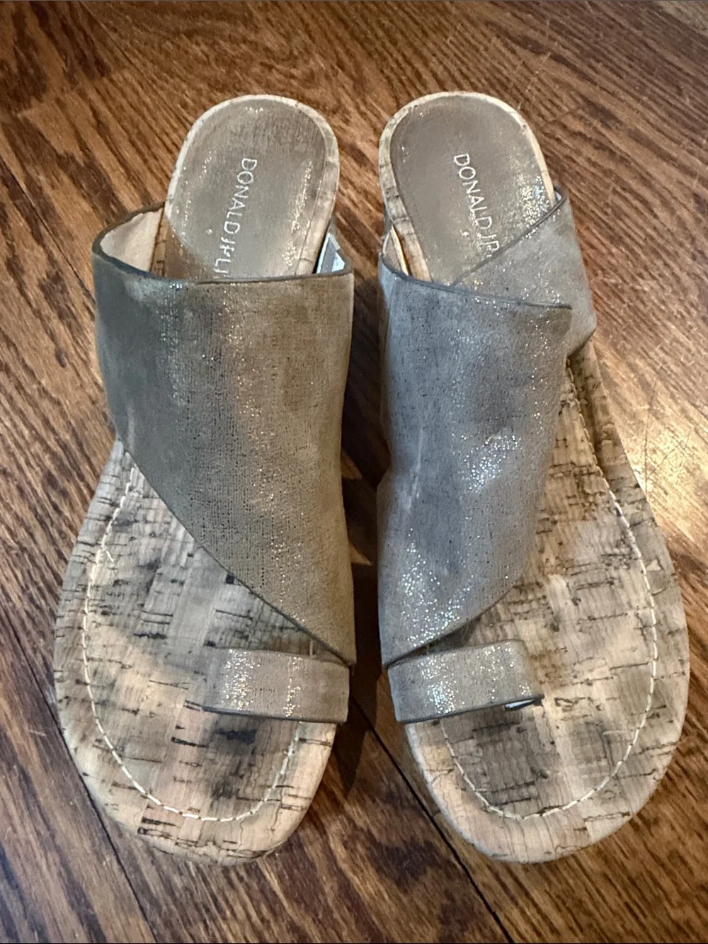 Donald J. Pliner Gyer Toe-loop Metallic Cork Wedge Sandals